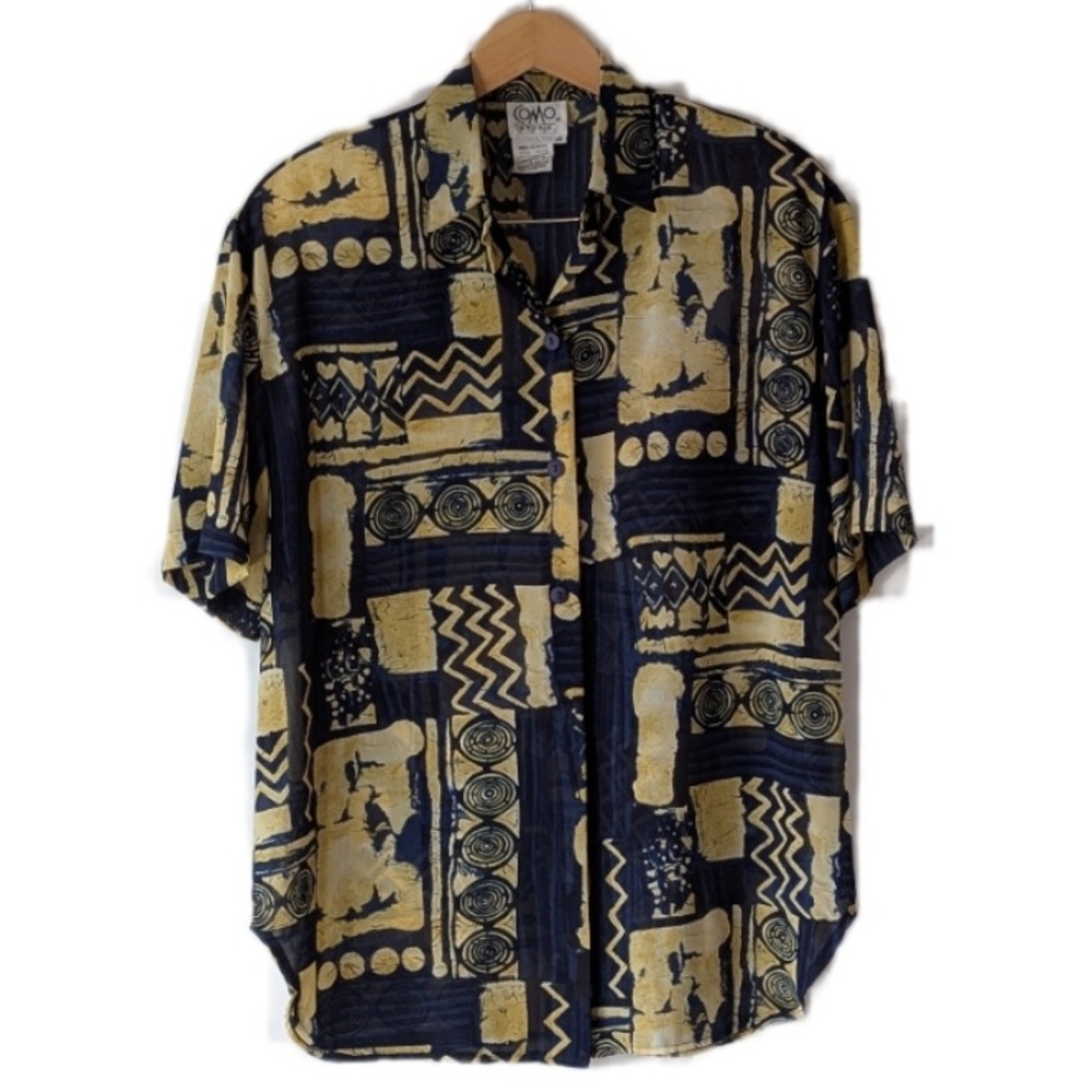 Vintage Women's Oversized Short Sleeve Blouse Shirt Abstract Print Size 10